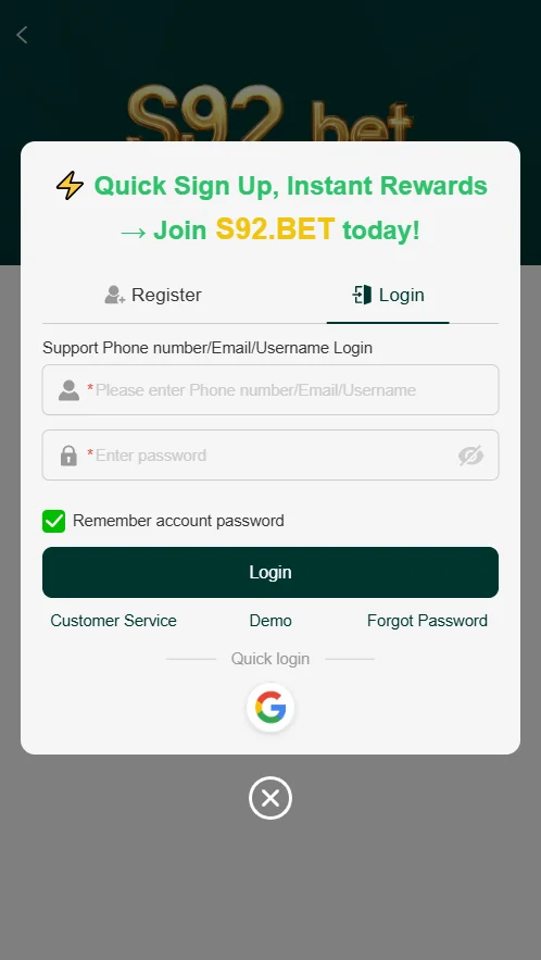 S92 Bet Game Login